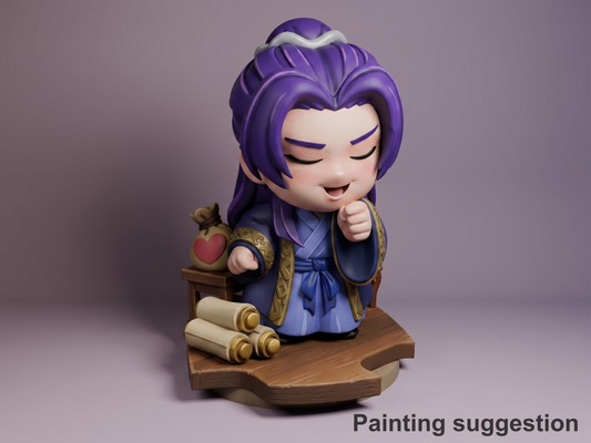 Jinshi The Apothecary Diaries 3D printed resin Chibi figure by Nomnom, colored view.