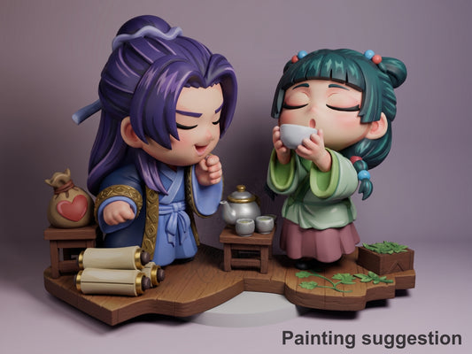 Jinshi and Maomao The Apothecary Diaries 3D printed resin figure by Nomnom, colored view.