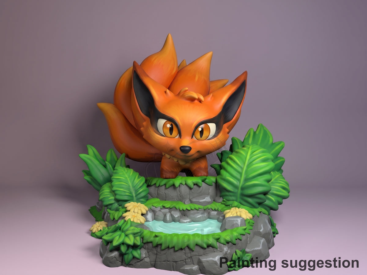 generic nine-tailed fox Ninja Anime 3D printed resin figure by Nomnom, colored view.