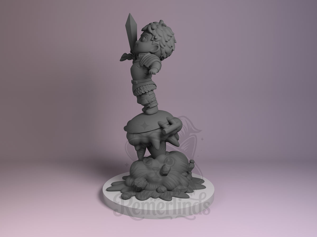 Dungeon Adventurer (generic) Culinary Dungeon Quest 3D printed resin Chibi figure by Nomnom, angled view showing dimensional details.