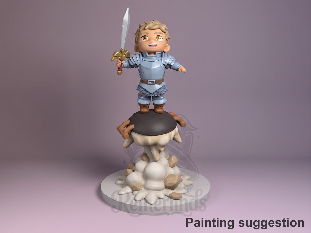Dungeon Adventurer (generic) Culinary Dungeon Quest 3D printed resin Chibi figure by Nomnom, colored view.
