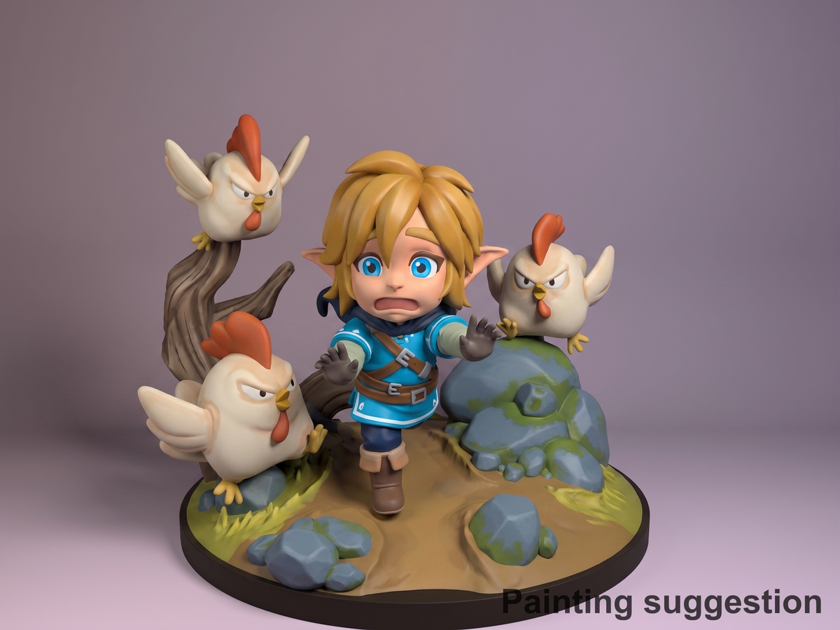 Lync Tales of Daelz 3D printed resin Chibi figure by Nomnom, colored view.