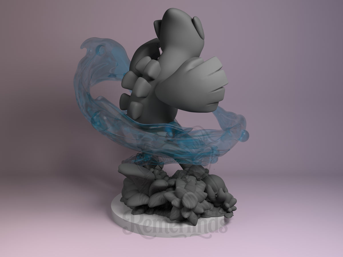 Lugia from Pocket Specters resin Chibi figure by Nomnom, rear view showing back and base sculpt.