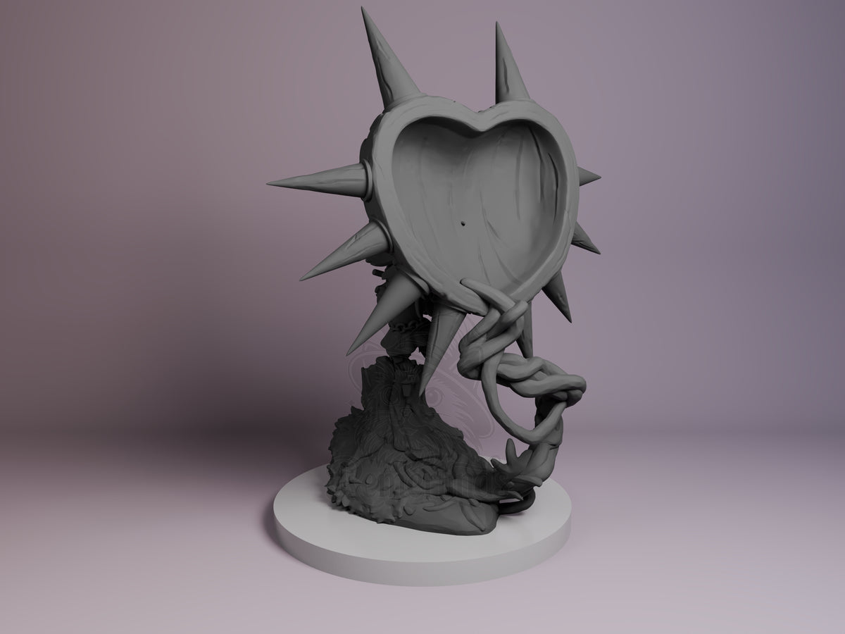 Masked Trickster from Tales of Daelz is an unpainted resin Chibi figure, rear-facing on a sculpted base.