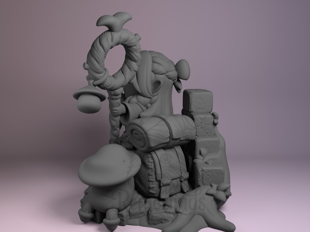 Mystic Scribe Culinary Dungeon Quest 3D printed resin figure by Nomnom, angled view showing dimensional details.