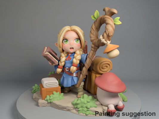 Mystic Scribe Culinary Dungeon Quest 3D printed resin figure by Nomnom, colored view.