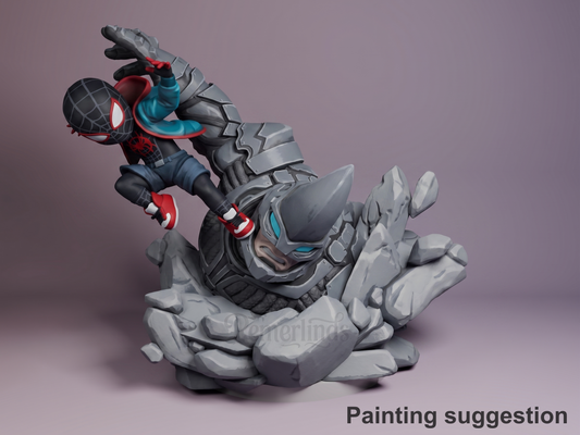 Brooklyn Teen Spiderman 3D printed resin Chibi figure by Nomnom, colored view.