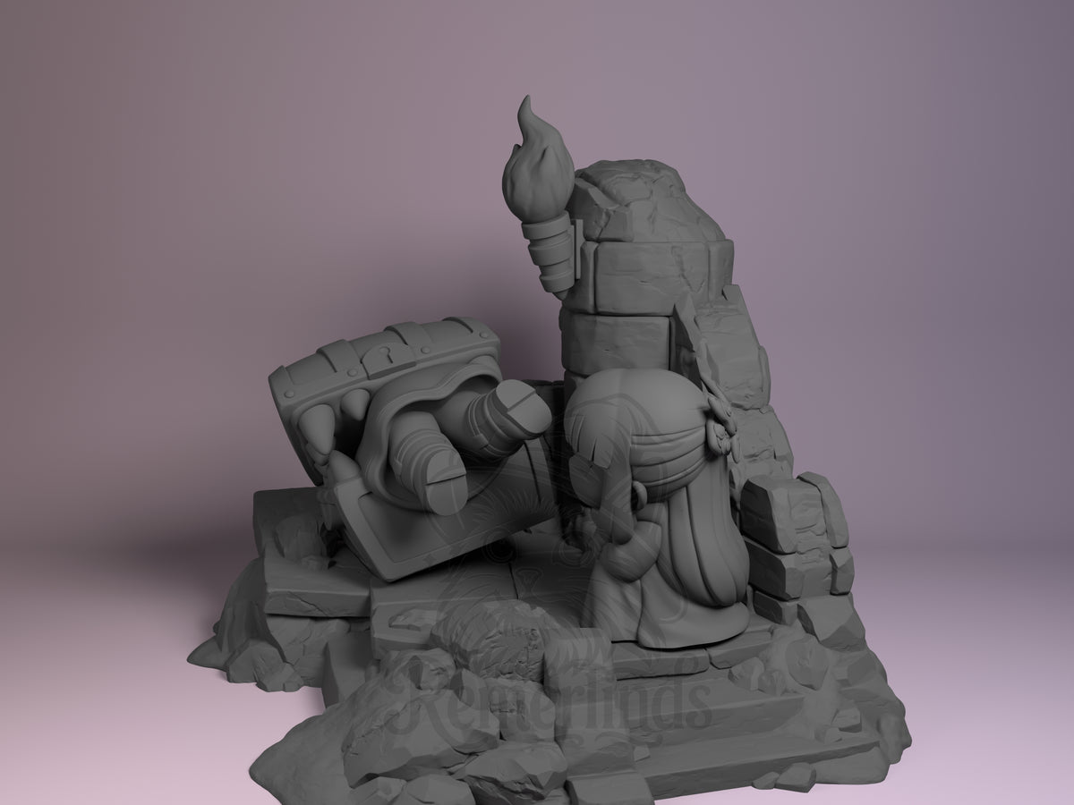Wandering Elf Mage Mage's Long Farewell 3D printed resin figure by Nomnom, angled view showing dimensional details.