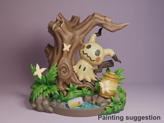 Mimikyu Pocket Specters 3D printed resin Chibi figure by Nomnom, colored view.