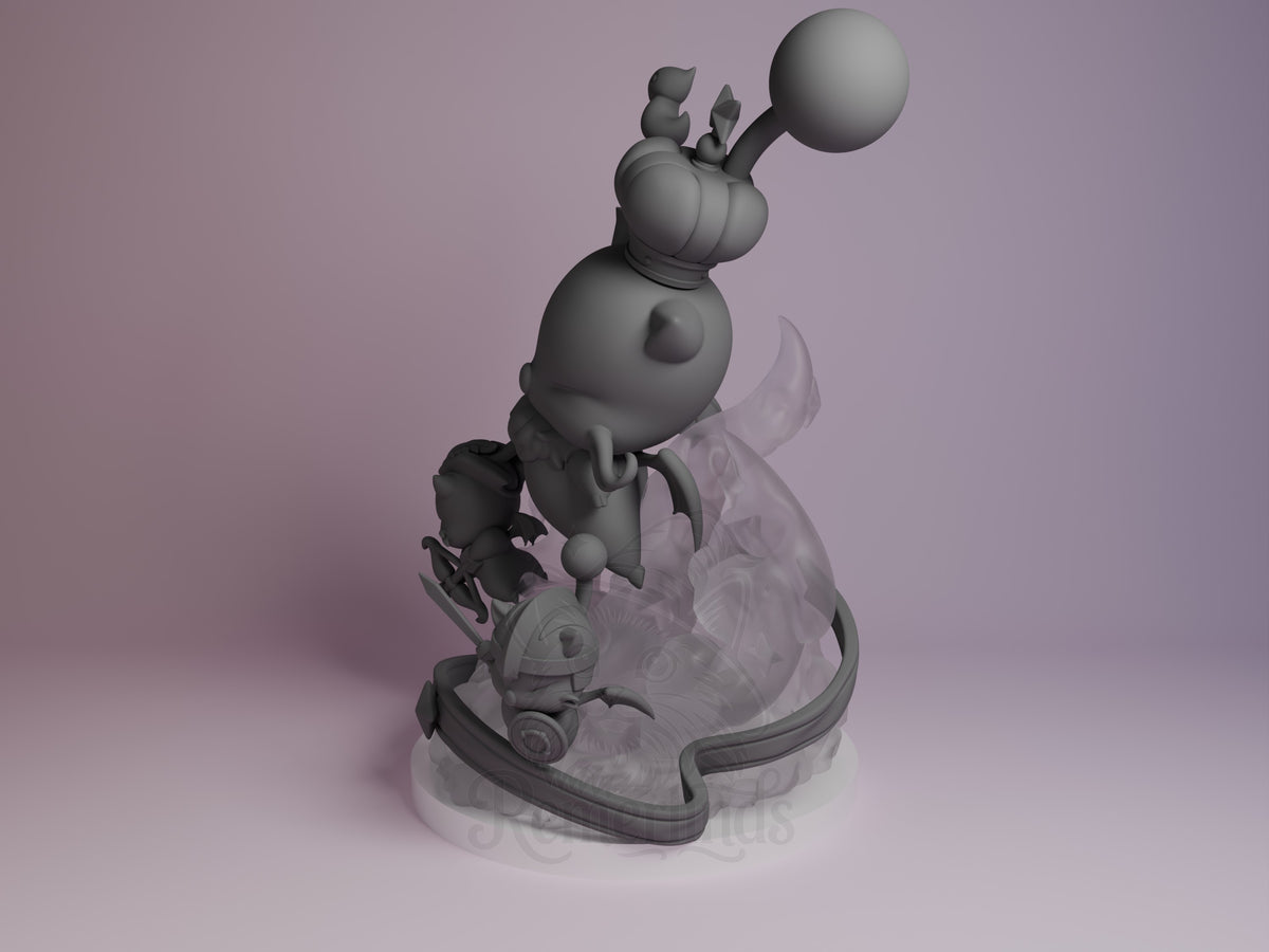 An angled view shows the unpainted Moogle King Mog XII Final Fantasy resin Chibi figure on a sculpted base.