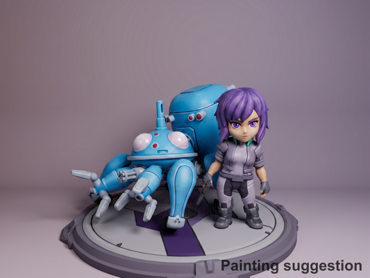 Cybernetic Major Cyber Specter Network 3D printed resin Chibi figure by Nomnom, colored view.
