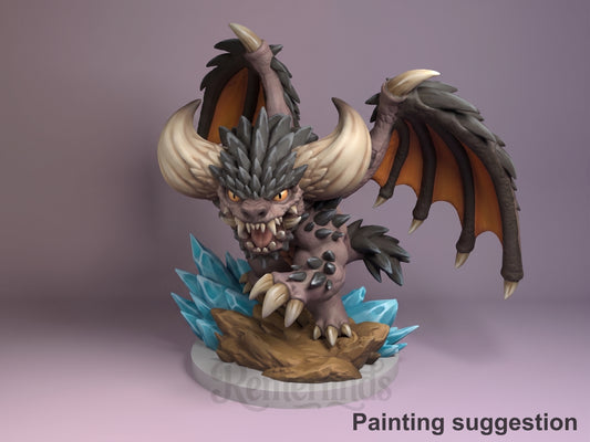 Painted Nergigante from Monster Hunter is a resin Chibi figure on a sculpted base.