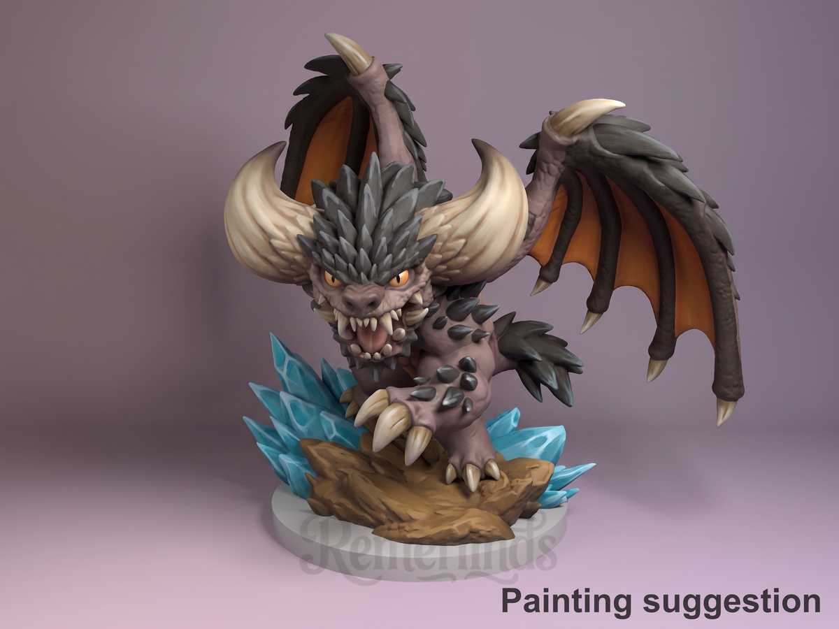 Nergigante Beast Hunter 3D printed resin Chibi figure by Nomnom, colored view.
