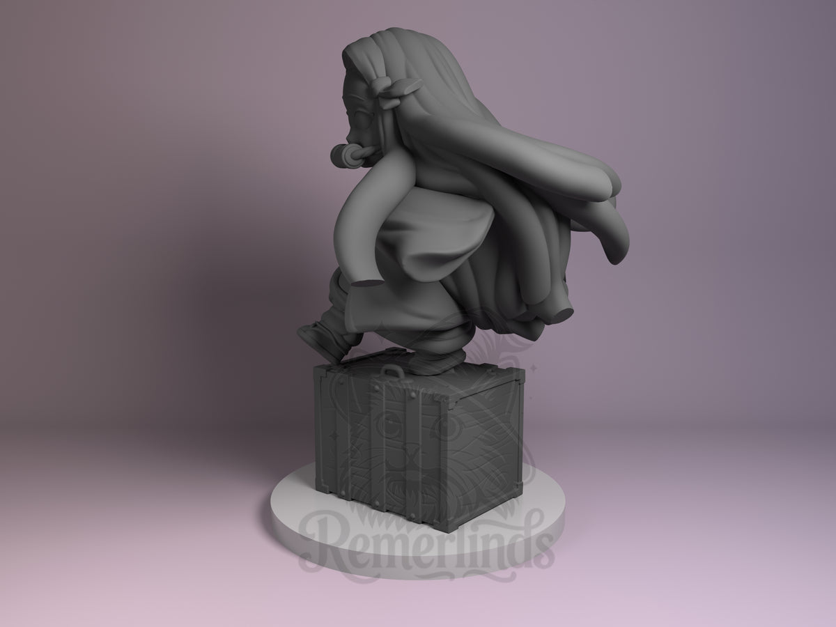 Demon Girl Oni Hunter Corps 3D printed resin figure by Nomnom, angled view showing dimensional details.