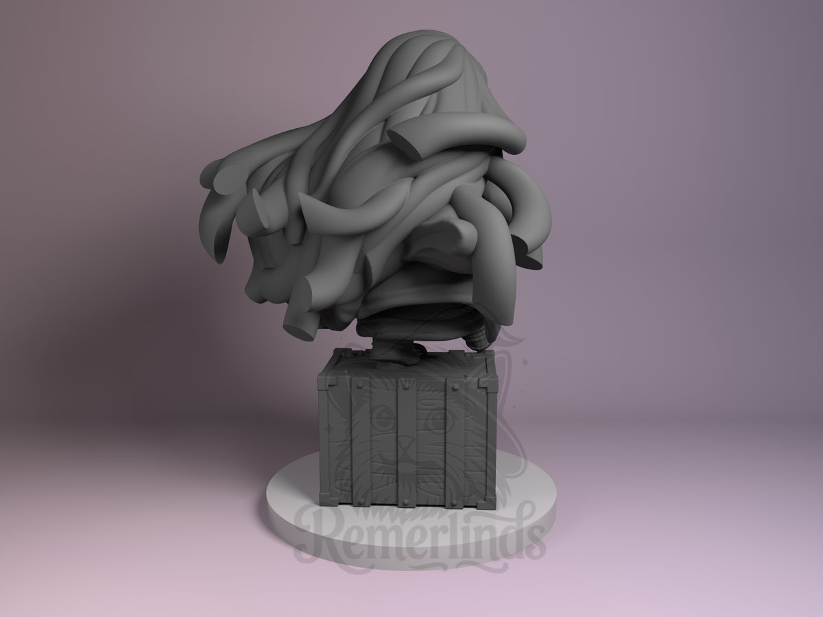 Rear view showing cloak, back armor, or base sculpt detail.