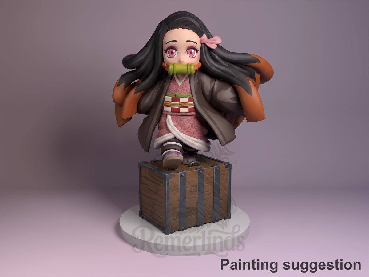 Demon Girl Oni Hunter Corps 3D printed resin figure by Nomnom, colored view.