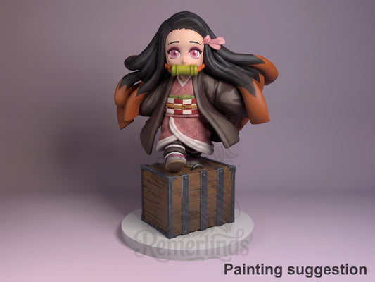 Demon Girl Oni Hunter Corps 3D printed resin figure by Nomnom, colored view.