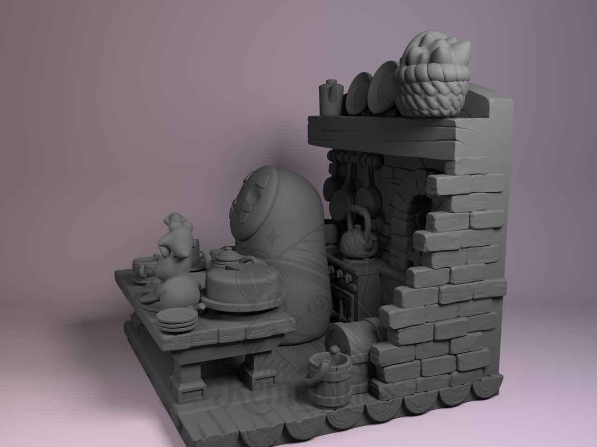 faceless spirit Enchanted Bathhouse 3D printed resin Chibi figure by Nomnom, angled view showing dimensional details.