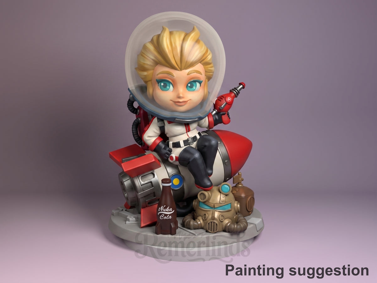 Atomic Cola Girl Wasteland Saga 4 3D printed resin figure by Nomnom, colored view.