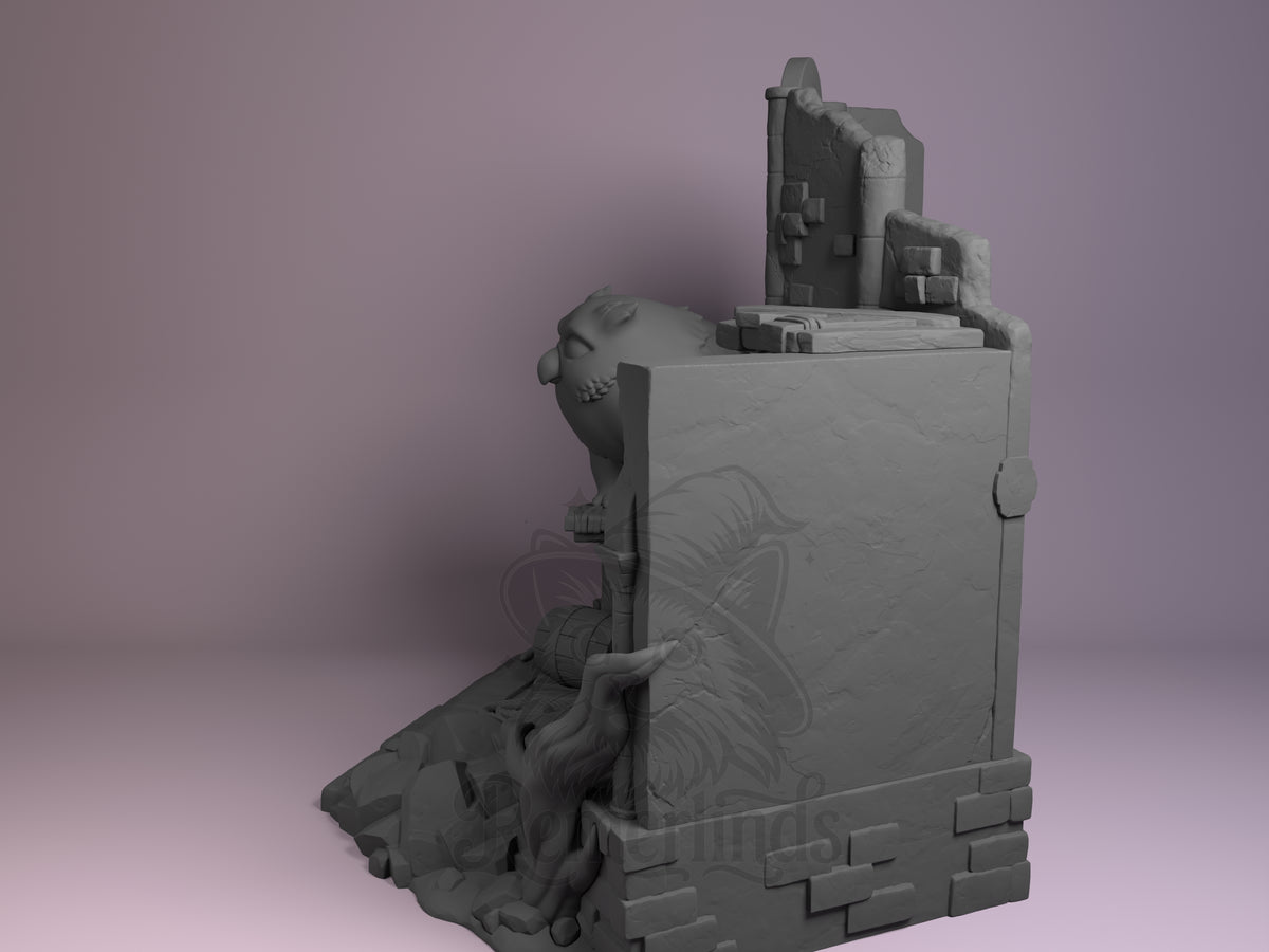 Hybrid Beast classic fantasy roleplaying setting 3D printed resin Chibi figure by Nomnom, angled view showing dimensional details.