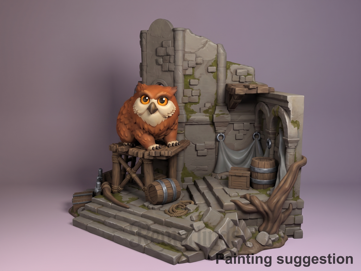 Hybrid Beast classic fantasy roleplaying setting 3D printed resin Chibi figure by Nomnom, colored view.