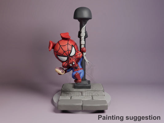 Pig Superhero Spiderman 3D printed resin figure by Nomnom, colored view.