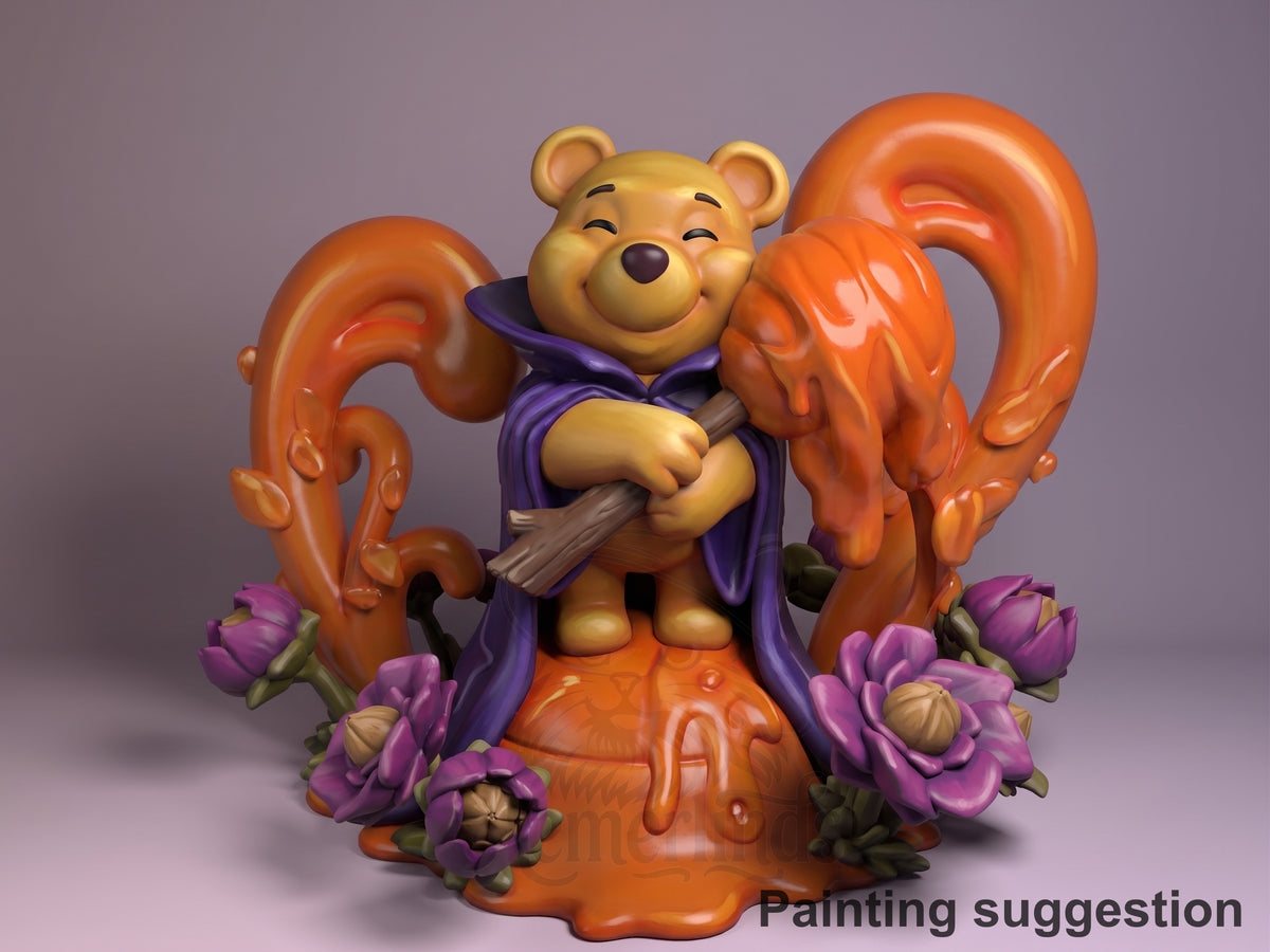 Honey Bear Inkbound Realms 3D printed resin figure by Nomnom, colored view.