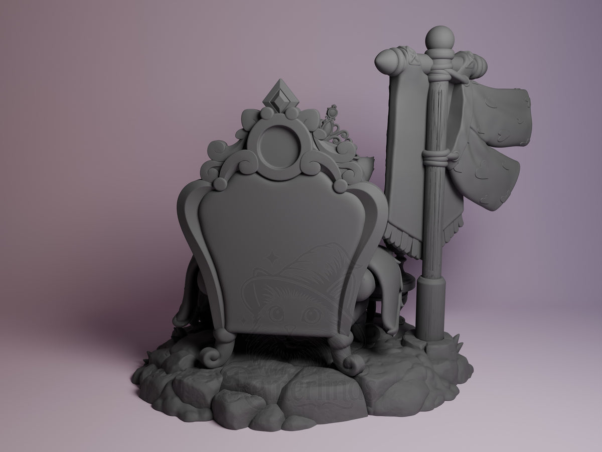 Princess Donut from Dungeon Crawler Carl is an unpainted resin Chibi figure facing forward with shield, staff, and rocky bas.