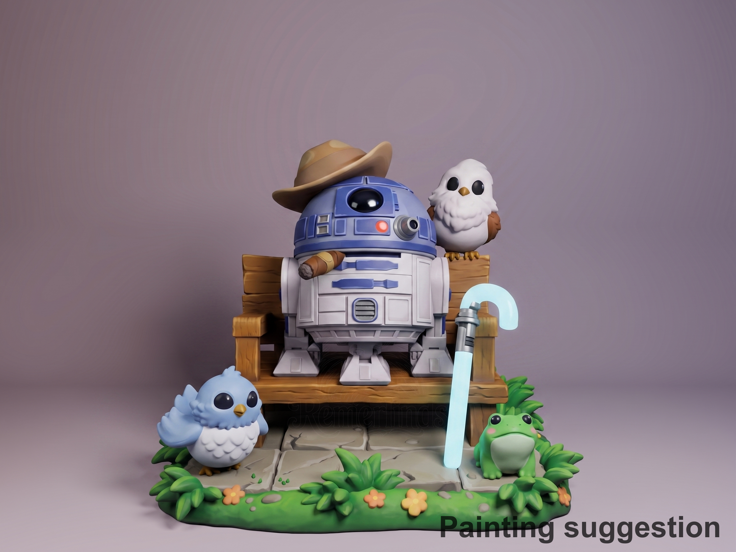 R-Series Astromech Galaxy Wars 3D printed resin Chibi figure by Nomnom, colored view.