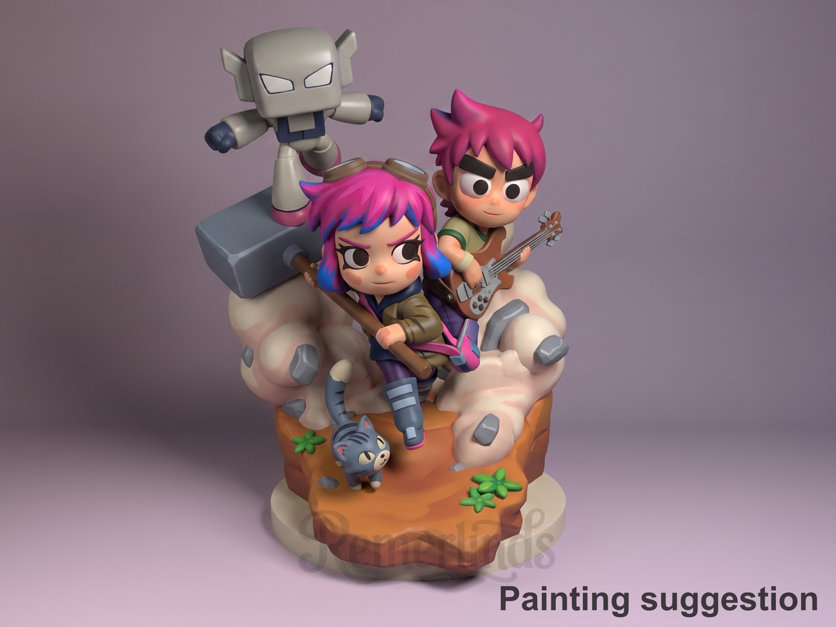 Ramona Blooms Seven Ex Showdown 3D printed resin Chibi figure by Nomnom, colored view.