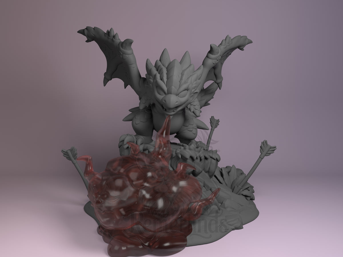 Rathalos from Monster Hunter is an unpainted resin Chibi figure, front-facing on a sculpted base.