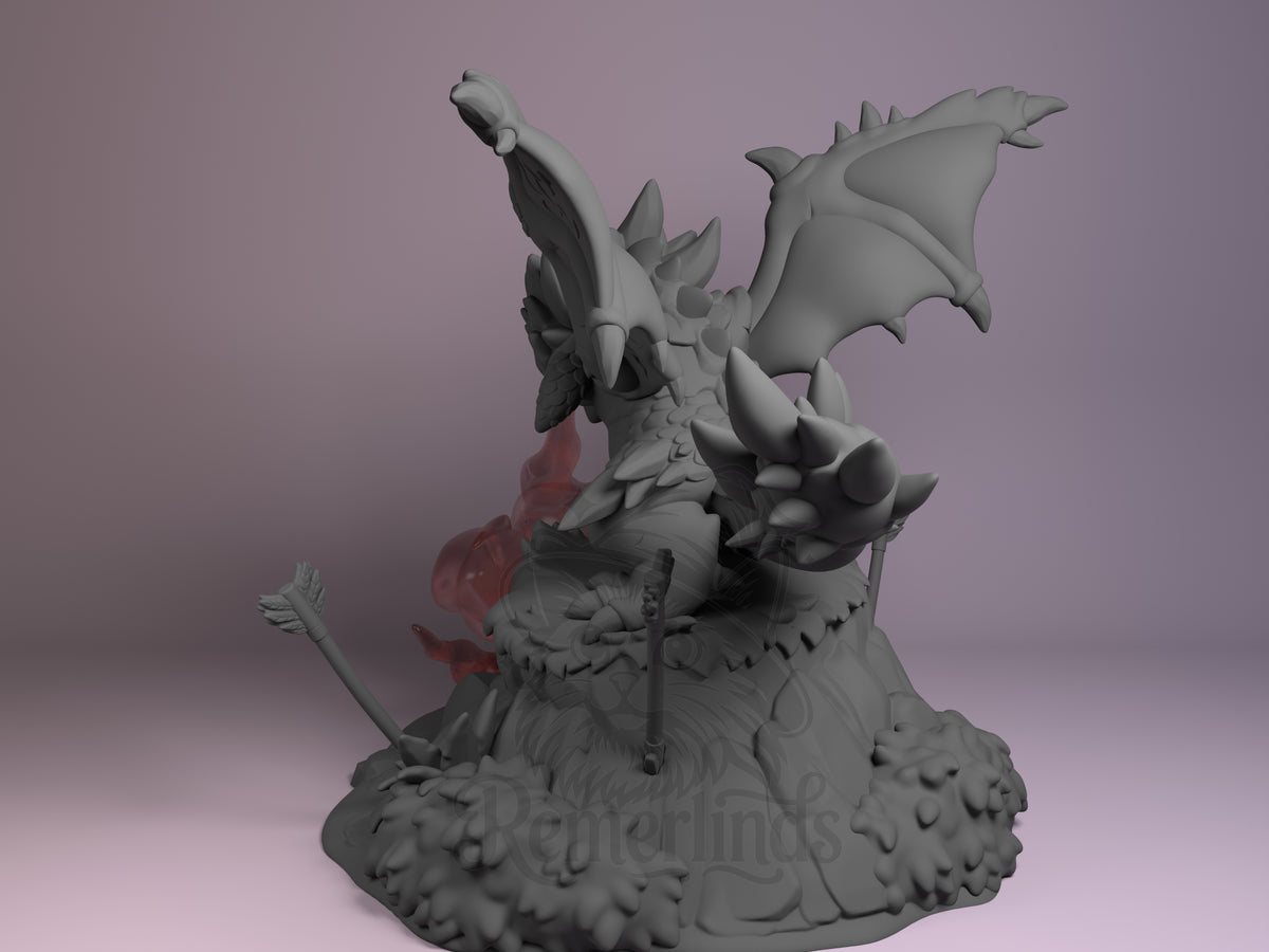 Rathalos from Monster Hunter is an unpainted resin Chibi figure with raised wings on a sculpted base.
