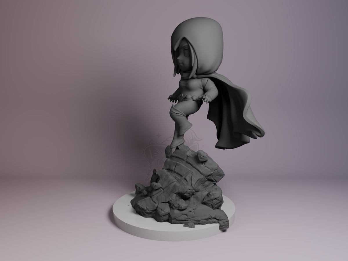 Azara, Shadow Sorceress Teen Heroes Squad 3D printed resin figure by Nomnom, angled view showing dimensional details.