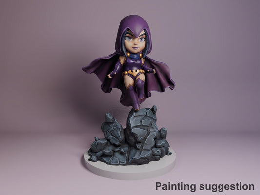Azara, Shadow Sorceress Teen Heroes Squad 3D printed resin figure by Nomnom, colored view.