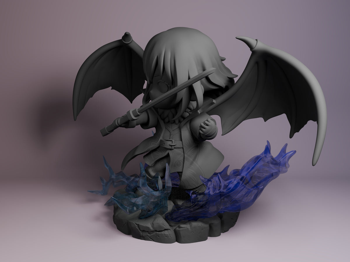 Angled unpainted Rimuru Tempest resin Chibi figure from That Time I Got Re-incarnated as a Slime, with wings, sword, and a b.