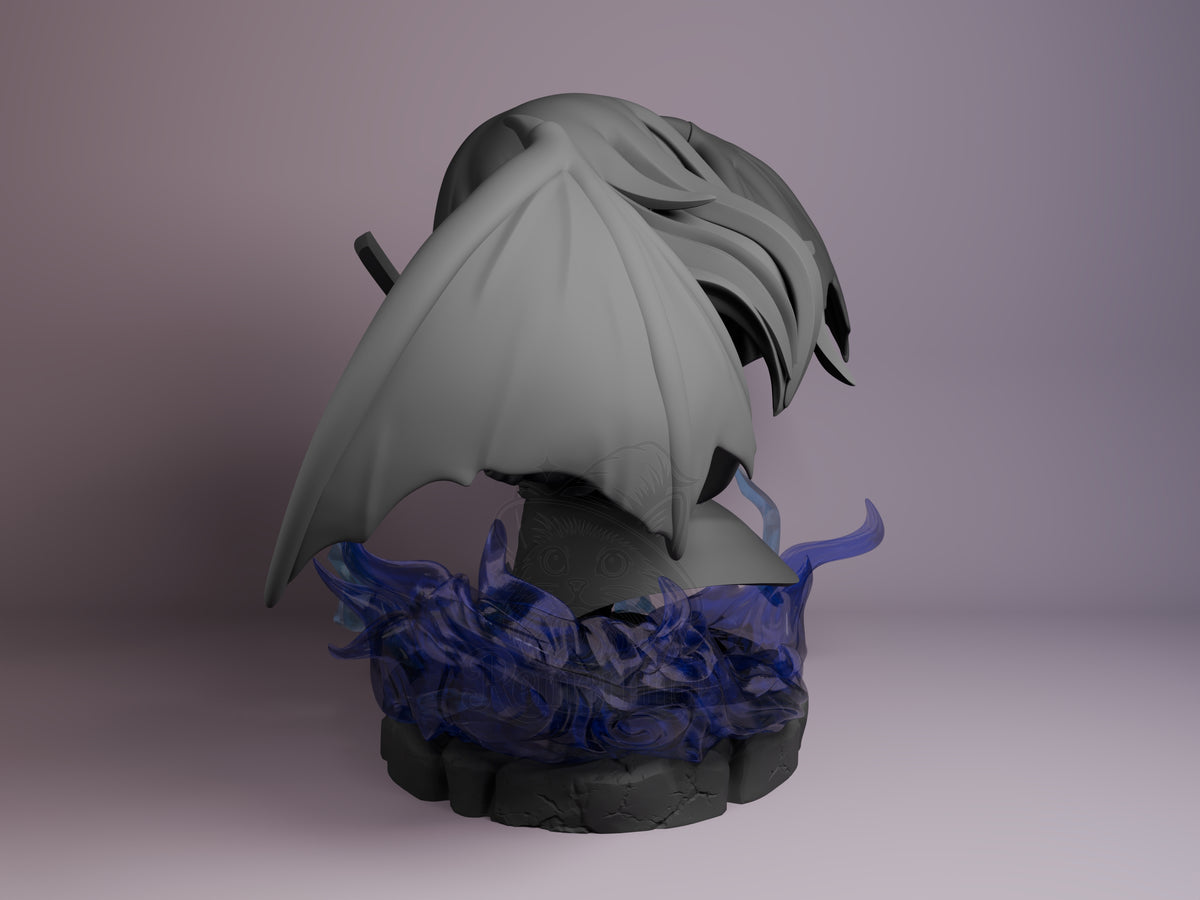 Unpainted rear view of Rimuru Tempest, resin Chibi figure from That Time I Got Re-incarnated as a Slime, on rocky base.