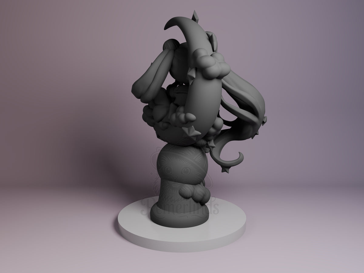Back view of Sailor Moon from Sailor Moon as an unpainted resin Chibi figure on a round base.