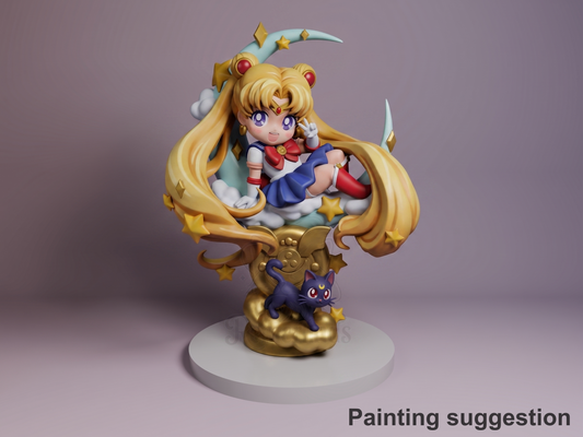 Sailor Moon Moonlight Guardian Saga 3D printed resin Chibi figure by Nomnom, colored view.