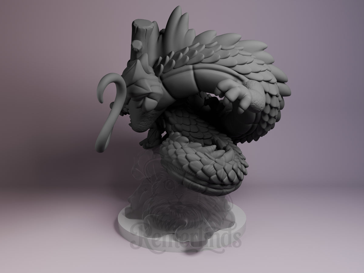 Dragon Guardian Dragon Sphere Y 3D printed resin figure by Nomnom, angled view showing dimensional details.