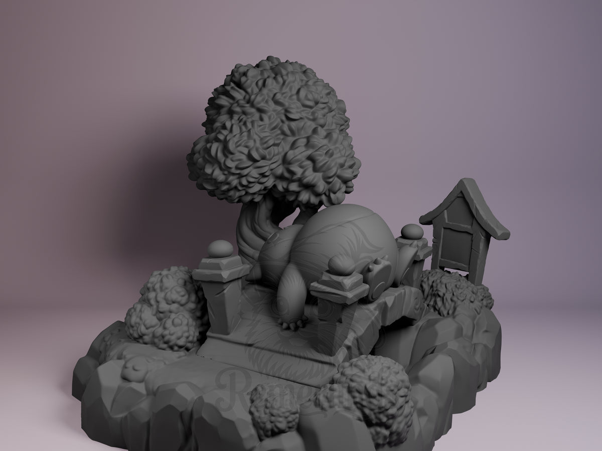 Snorlax Pocket Specters 3D printed resin Chibi figure by Nomnom, angled view showing dimensional details.