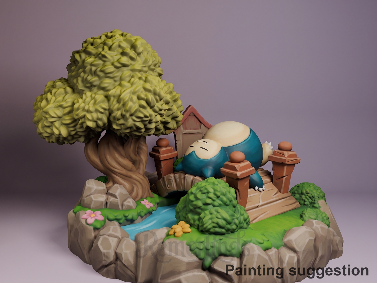 Snorlax Pocket Specters 3D printed resin Chibi figure by Nomnom, colored view.