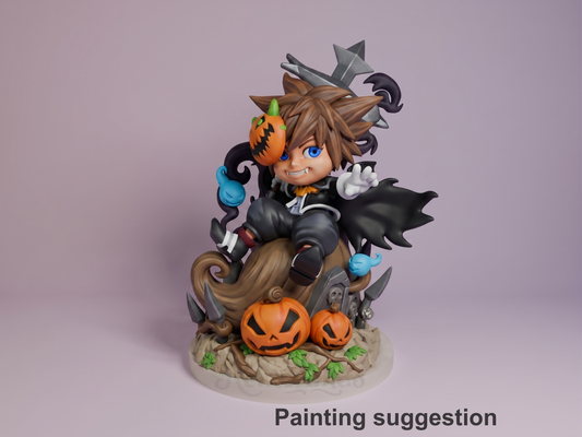 Keybearer Sky Heart Realms Saga 3D printed resin Chibi figure by Nomnom, colored view.
