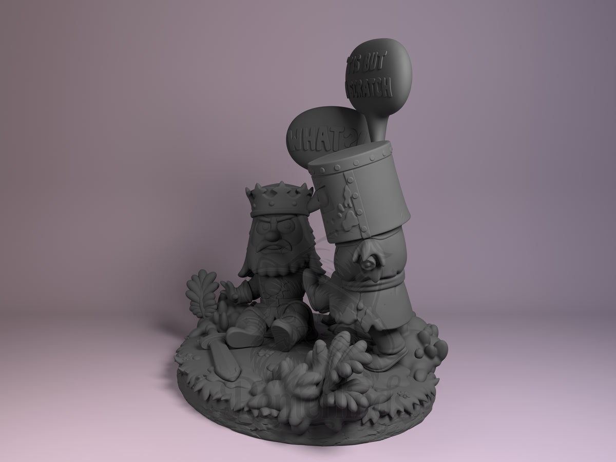 The Black Knight Sacred Grail Quest 3D printed resin Chibi figure by Nomnom, angled view showing dimensional details.
