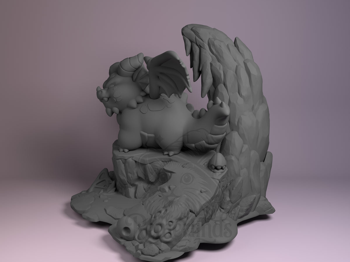 Fire Wyrm fantasy tabletop roleplaying game 3D printed resin figure by Nomnom, angled view showing dimensional details.