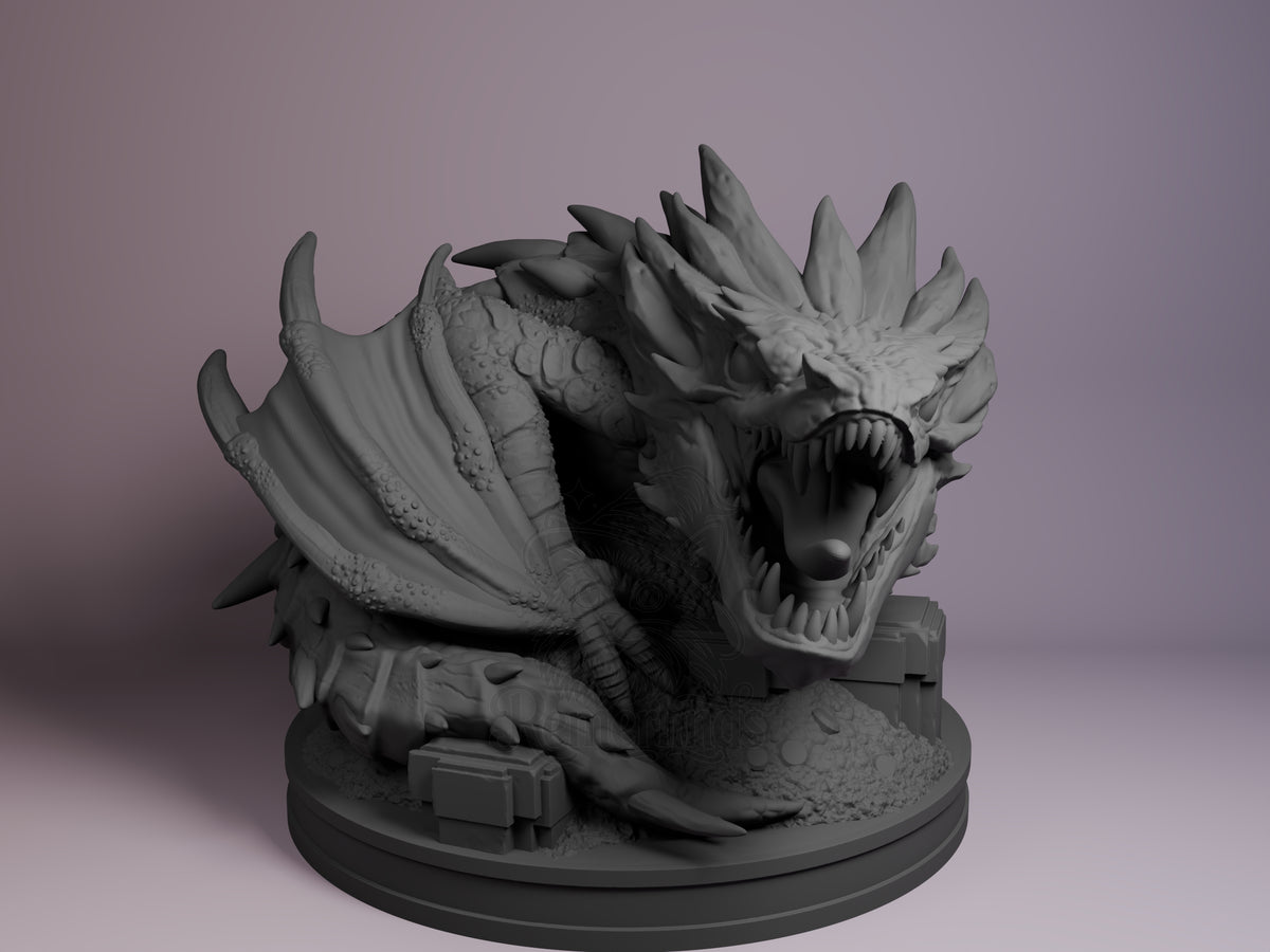 Tiny Emberdrake from Adventure in the Shire is an unpainted resin Chibi figure, front-facing with wings spread on a sculpted.