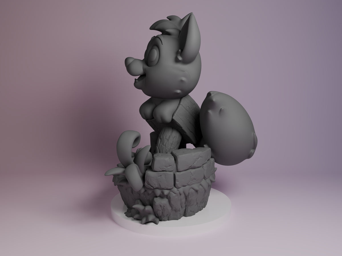 Rusty Fox Pup Forest Friends Tale 3D printed resin figure by Nomnom, angled view showing dimensional details.