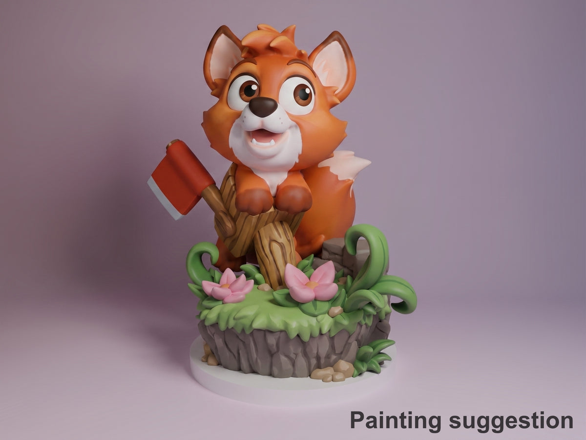 Rusty Fox Pup Forest Friends Tale 3D printed resin figure by Nomnom, colored view.