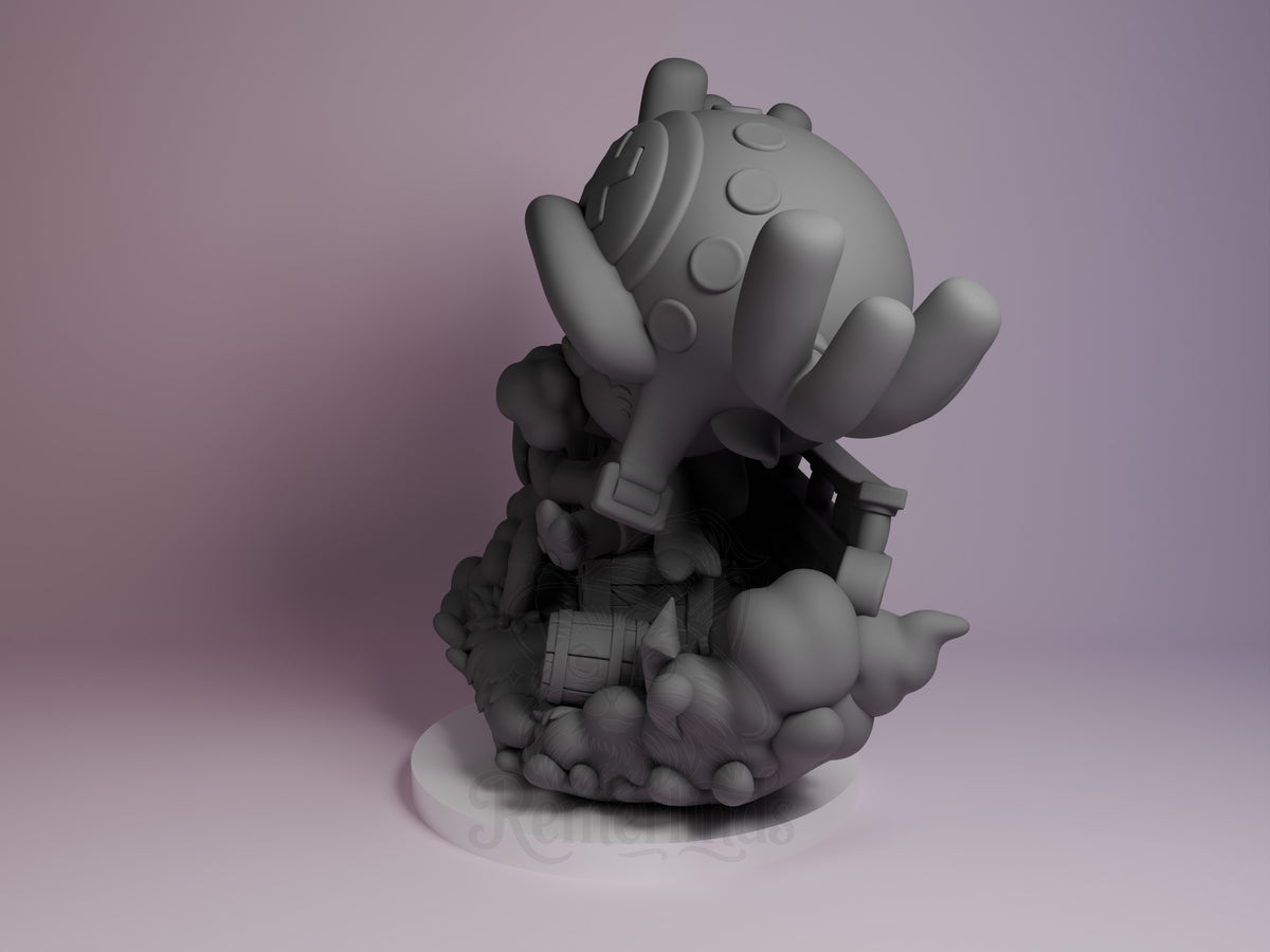 Tony Chopper One Treasure Voyage 3D printed resin Chibi figure by Nomnom, angled view showing dimensional detail.