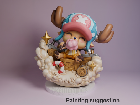 Tony Chopper One Treasure Voyage 3D printed resin Chibi figure by Nomnom, colored view.