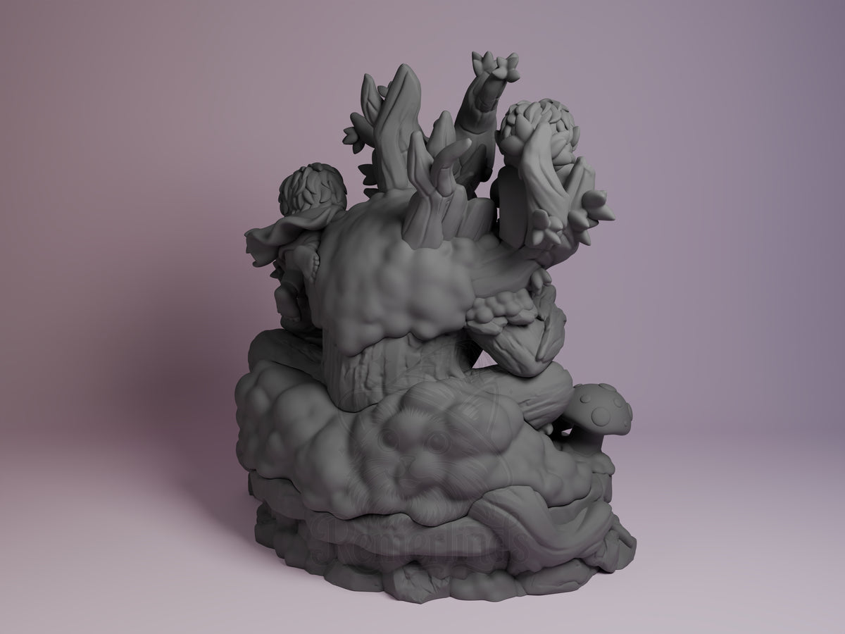 Back view of Tree Beard from Lord of the Rings, an unpainted resin Chibi figure with a sculpted base.